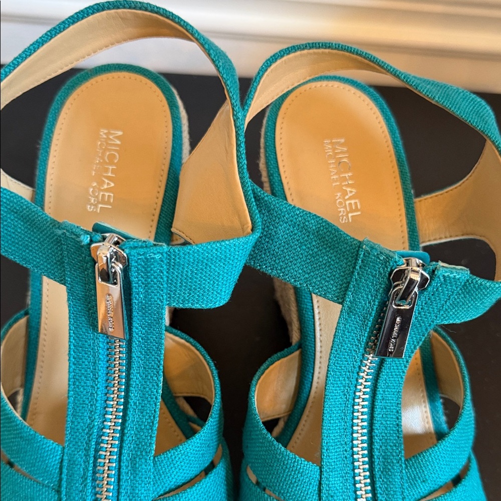 Michael Kors Teal Wedge Sandals - Picture 3 of 4